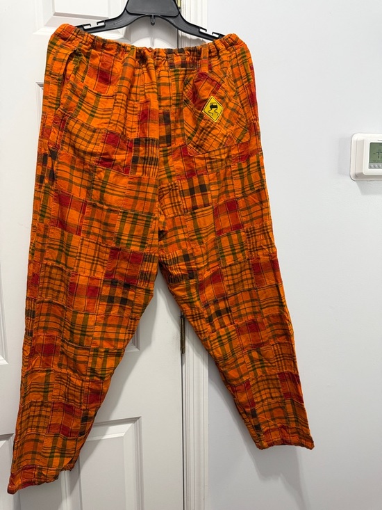 Skids Bold Orange Plaid patchwork Men's drawstring Pants made in the USA
